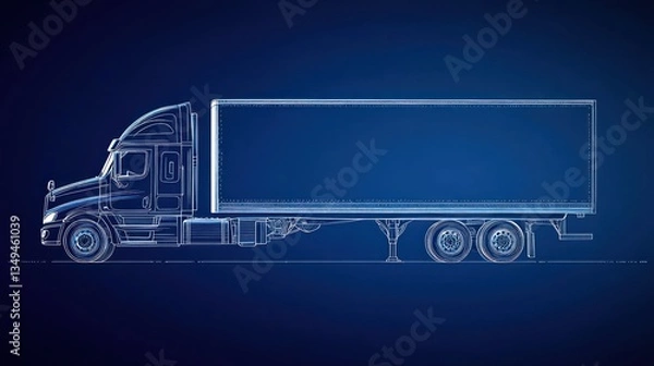 Obraz A blueprint depiction of a semi truck and trailer vehicle