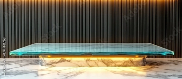 Fototapeta An Elegant Glass Table Displayed Against a Textured Dark Background