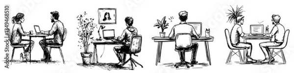 Fototapeta Collaboration and creativity thrive in a modern workspace with individuals engaged in diverse activities