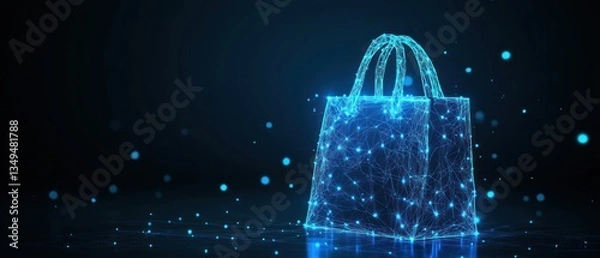 Obraz A futuristic digital shopping bag lit up in glowing blue