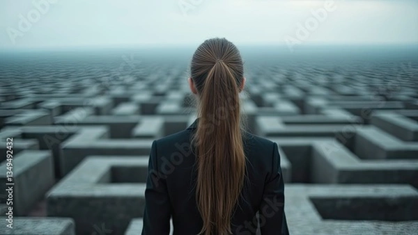 Obraz Woman Facing Complex Challenge, Business Maze Concept