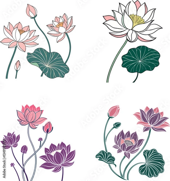 Obraz Icon set featuring vector illustrations of rose flowers