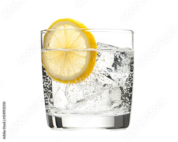 Fototapeta Refreshing glass of sparkling water with lemon slice