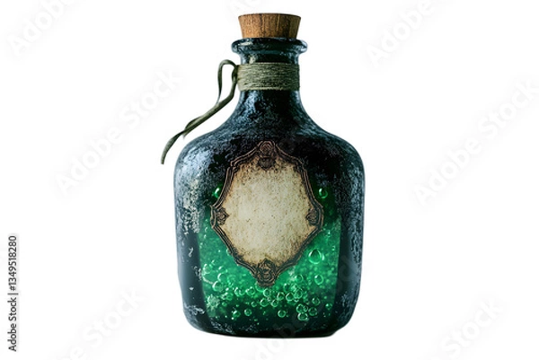 Fototapeta Vintage potion bottle with bubbling green liquid