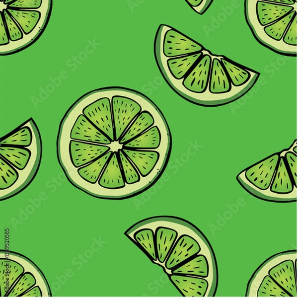 Fototapeta Citrus lime hand drawn vector pattern 