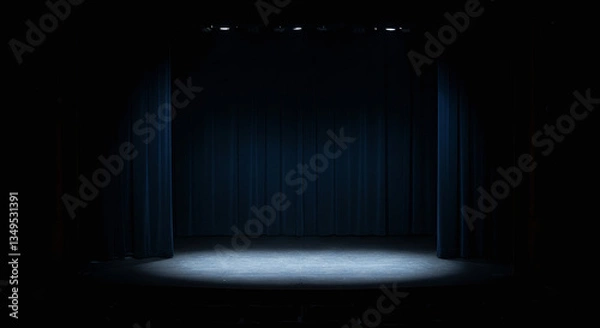 Obraz Empty Stage with Spotlight in Dark Room – Dramatic Lighting Concept