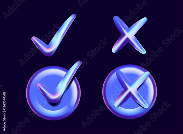 Obraz checklist and cross reject icon modern light 3d hologram holo futuristic icon design