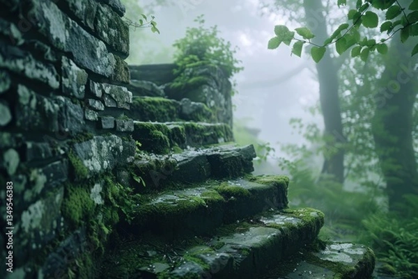 Obraz Lush Moss-Covered Stairs In Enchanted Forest