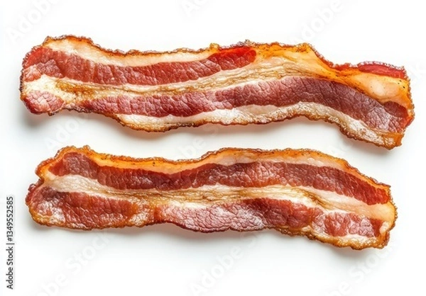 Fototapeta Crispy and Delicious Strips of Bacon Isolated on White Background Perfect for Food Photography and Culinary Design Projects