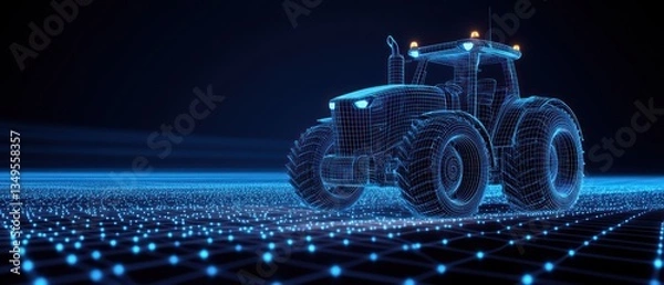 Obraz A digital tractor model is displayed in a technological depiction