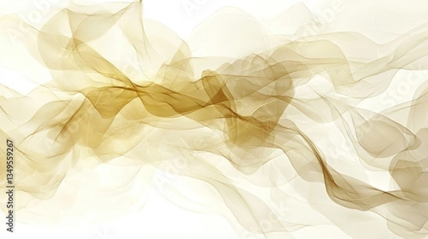 Fototapeta Abstract flowing golden fabric, white background, ethereal design