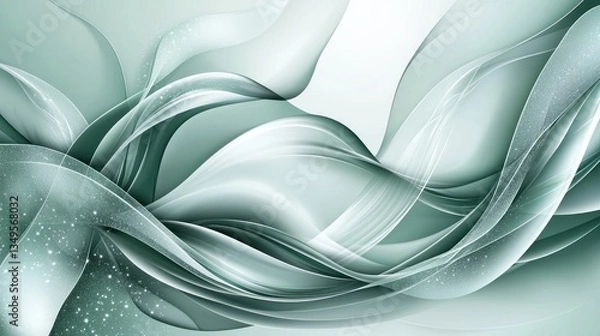 Fototapeta Abstract flowing ribbons in soft teal and white, subtle sparkle background