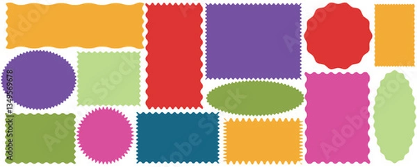 Fototapeta Set of frames with zigzag edge shapes vector collection. scallop edge shape. Rectangular, round, circle, oval and square scalloped frames.
