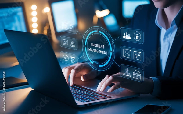 Fototapeta Incident Management System for Cybersecurity and IT Operations,  IT security, network security, incident response system, risk management, security alerts, security automation, IT monitoring.