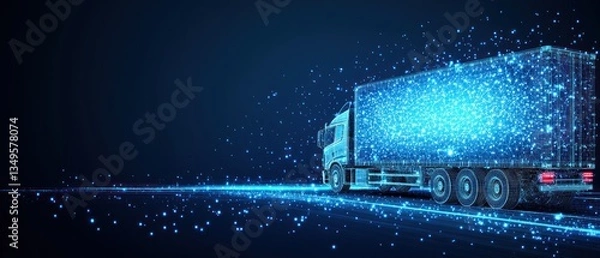 Obraz Futuristic depiction of a digital delivery truck traveling rapidly forward