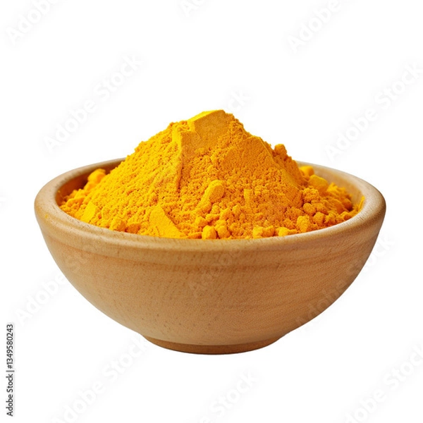 Fototapeta A wooden bowl filled with a generous mound of vibrant yellow turmeric powder