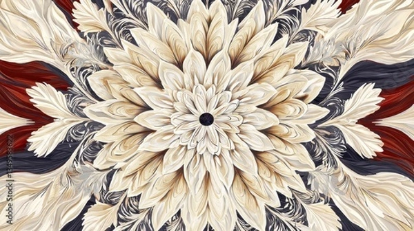 Fototapeta Ornate flower fractal pattern on a marbled background