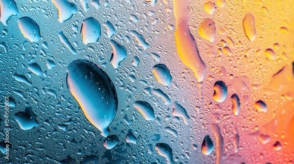 Fototapeta Colorful water droplets on a windowpane, gradient background