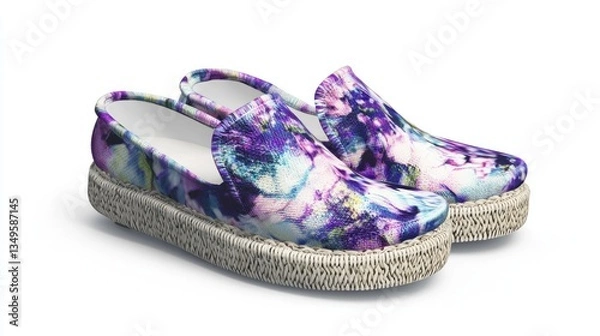 Fototapeta Floral slip-on sneakers on white background, close-up