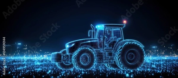 Obraz Futuristic blue illuminated tractor representing modern agricultural technology concept