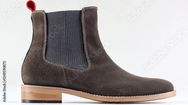 Fototapeta Grey suede ankle boots, studio shot, neutral background, fashion accessory