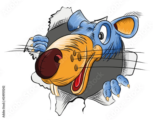 Obraz Смешная крыса выглядывает в дыру