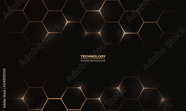 Obraz Hexagon technology black and gold colored honeycomb abstract background. Vector illustration