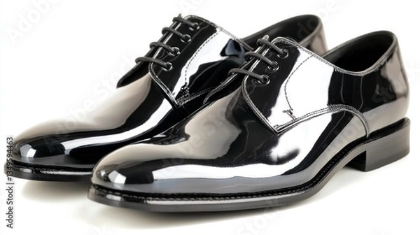 Fototapeta Polished black formal shoes on white background
