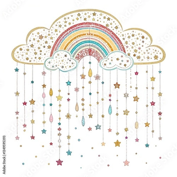 Fototapeta Bright Vector Illustration of Magic Rain – Sparkling Glittery Particles and Lines – Isolated on White Background