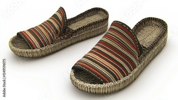 Fototapeta Striped open-toe sandals on white background