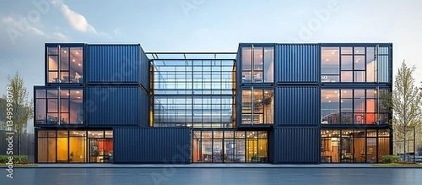 Obraz Modern architecture showcasing a creatively designed shipping container office building