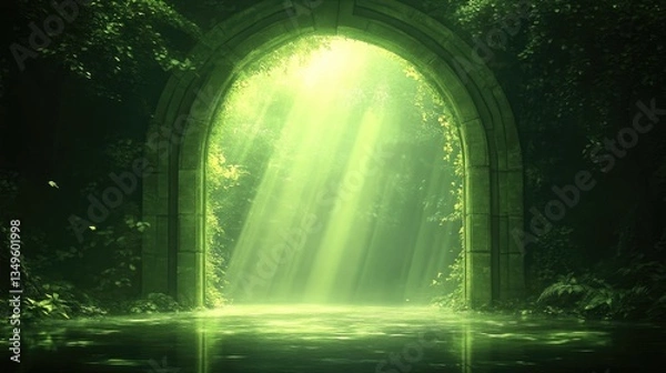 Obraz Ancient portal bathed in sunlight, lush greenery