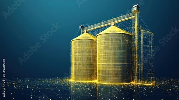 Obraz Two Grain Silos Illuminated With Connected Network Data