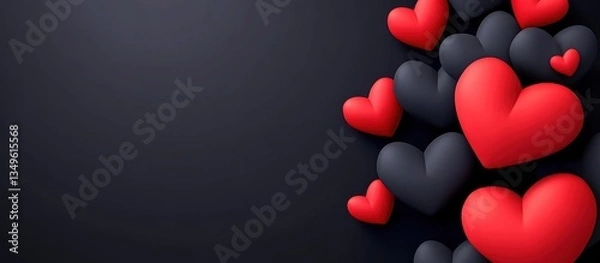 Fototapeta Red and Black Hearts Floating on Dark Backgrounds