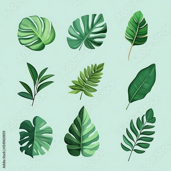 Fototapeta Illustration of Various Green Leaves Representing Ecology and Nature