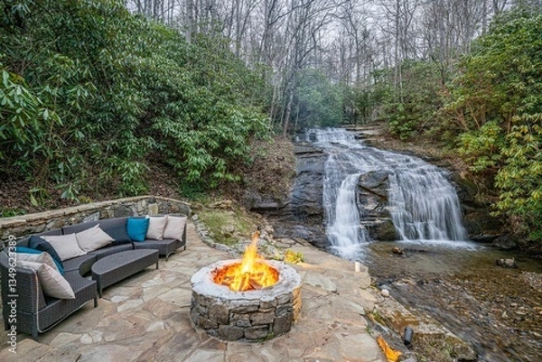 Obraz firepit and waterfall