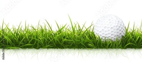 Obraz A golf ball nestled in lush green grass on a white background