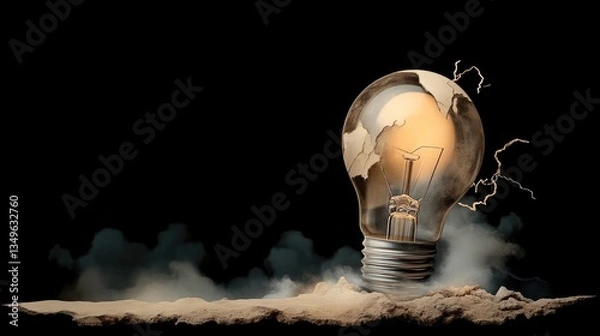 Fototapeta Frayed innovation, cracking potential,  a  light source in troubled times