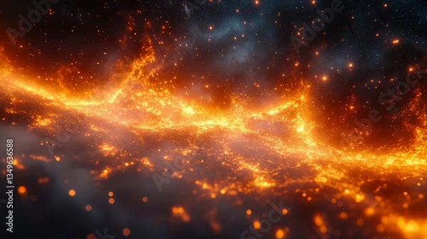 Fototapeta A mesmerizing cosmic scene of fiery nebulae stretching across space, forming a luminous galactic network