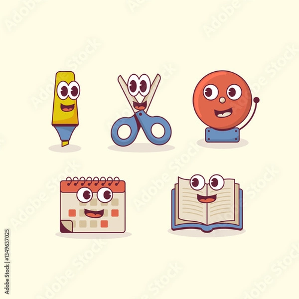Fototapeta stabilo scrissor bell calendar book read groovy character