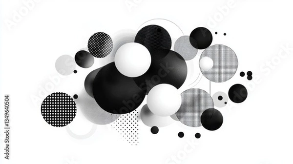 Fototapeta Abstract minimalist design with black and white circular patterns for modern art and decoration