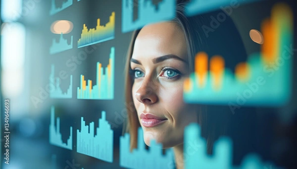 Obraz portrait of a woman face on the background of a trading chart