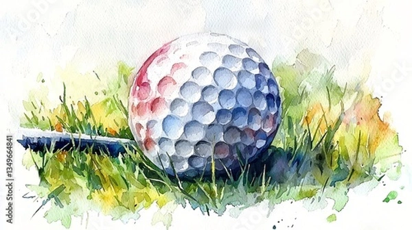 Fototapeta Watercolor golf ball on grass