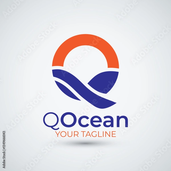 Fototapeta Letter Q Beach or coast logo in simple sun and ocean shape