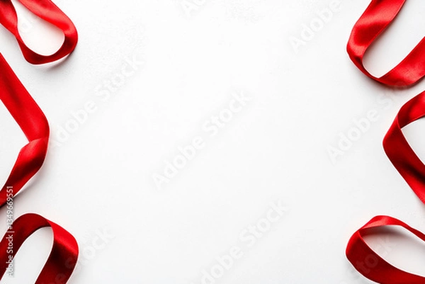 Fototapeta Red Ribbon Frame Border on White Background