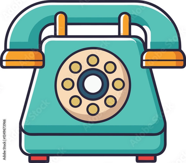 Obraz Vintage Rotary Phone Illustration, An illustration of a vintage rotary telephone, featuring a teal body, a rotary dial, and classic design elements.
