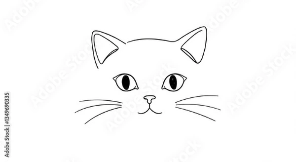 Fototapeta Cute Minimalist Line Art Cat Face Illustration Pet Portrait Simple Design