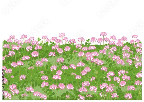 Obraz たくさんの花が咲いたれんげ畑　背景イラスト