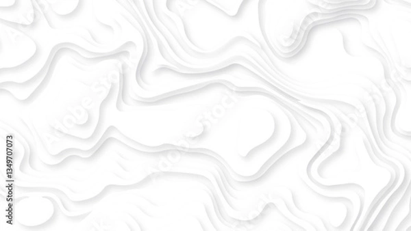 Fototapeta White paper cut decoration textured with wavy layers 3d topography relief background. Abstract white paper cut background with lines. Background of the topographic map. 