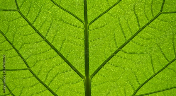 Fototapeta Vibrant Green Leaf Close Up Intricate Vein Structure Nature Texture Detail